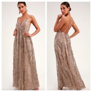 Luminous Night Taupe Glitter Sequin Maxi Dress